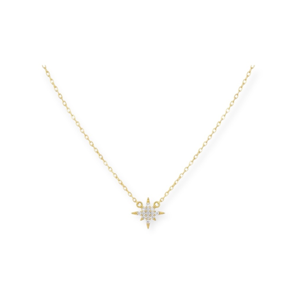 new Pave CZ Cubic Zirconia Polaris Station Necklace ❉ 14KT Gold Plated Silver ❉ - Picture 2 of 14